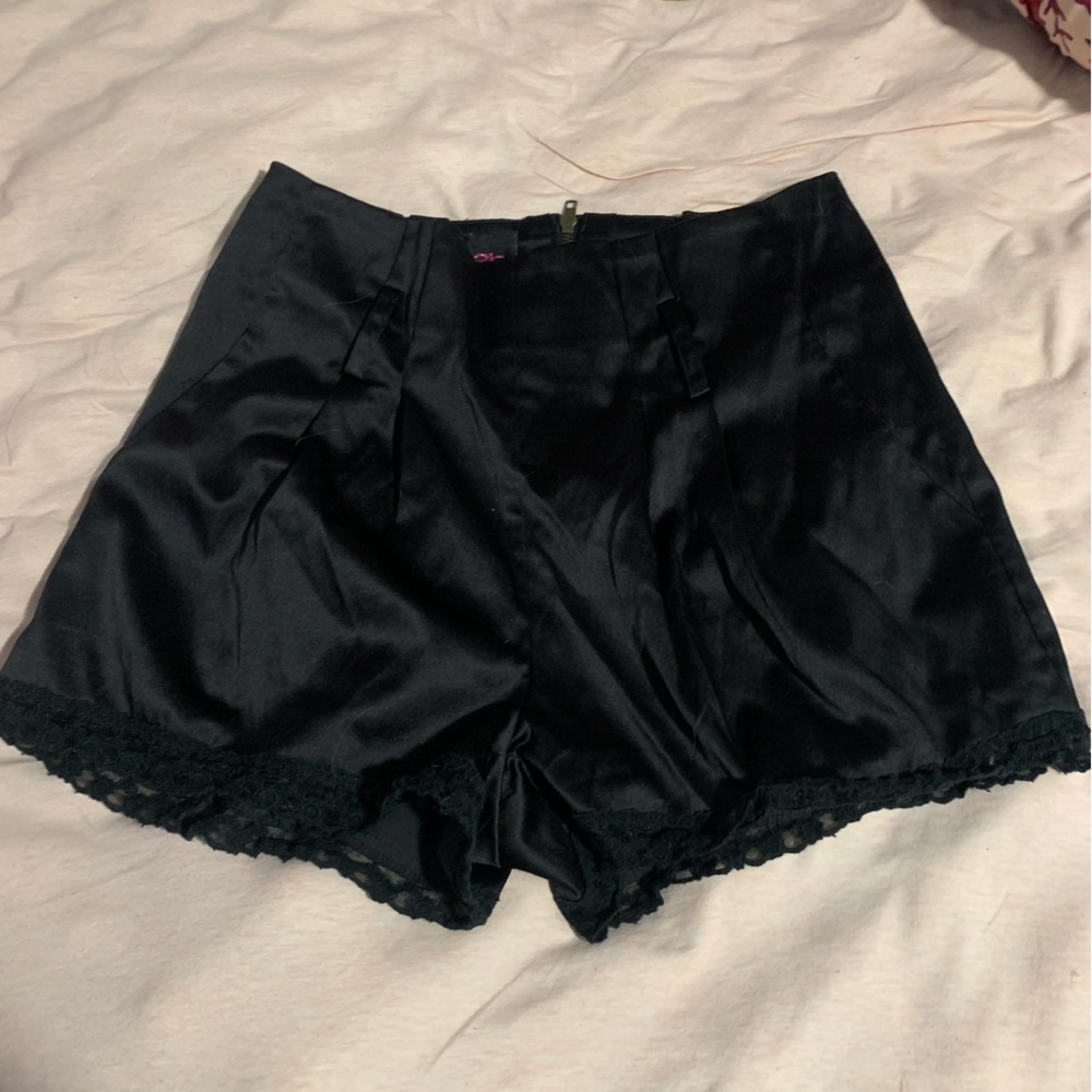 Women's Black Lace-Trim Satin Shorts